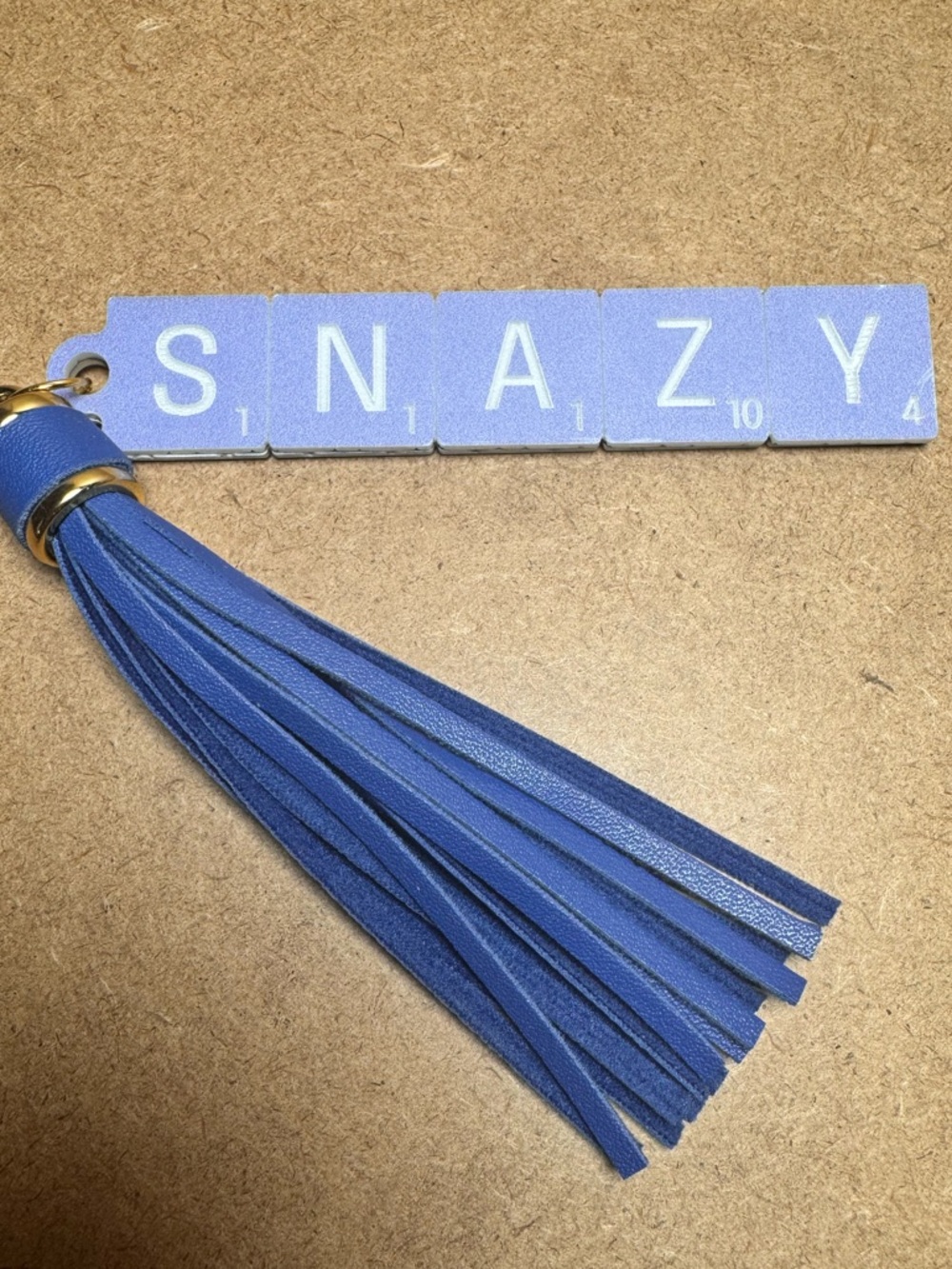 Hand crafted wood scrabble tile themed customizable keychain/bag charm dbl sided